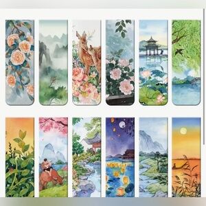 12 Magnetic Bookmarks Watercolor Painting Prints